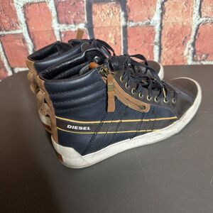 Diesel Sneakers Mens 9 D-String Plus Blue Brown Leather High Tops Zip Opium